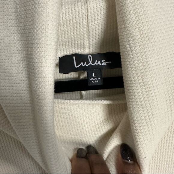 Lulus Waffle Knit Cowl Neck Long Sleeve Mini Short Dress Cream Womens Large - Picture 6 of 8